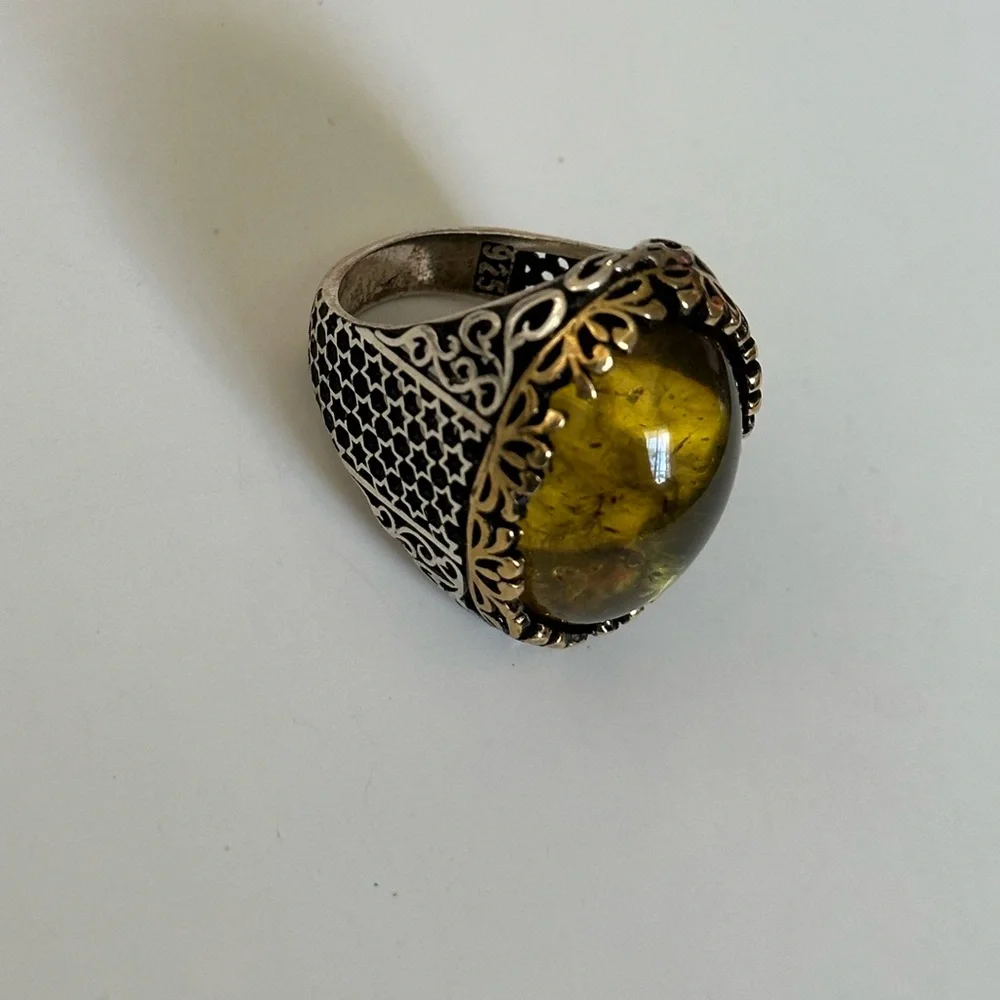 925 Silver ring amber oval stone
